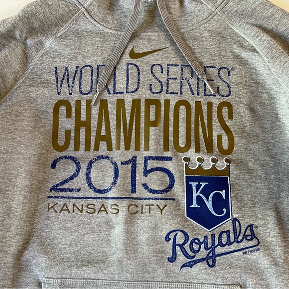 Nike Therma Fit Kansas City Royals Baseball Small Gray Blue Hoodie World Series - Picture 2 of 4